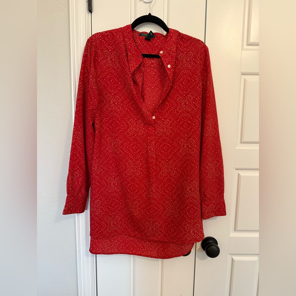 Ralph Lauren Red Blouse with Subtle Pattern